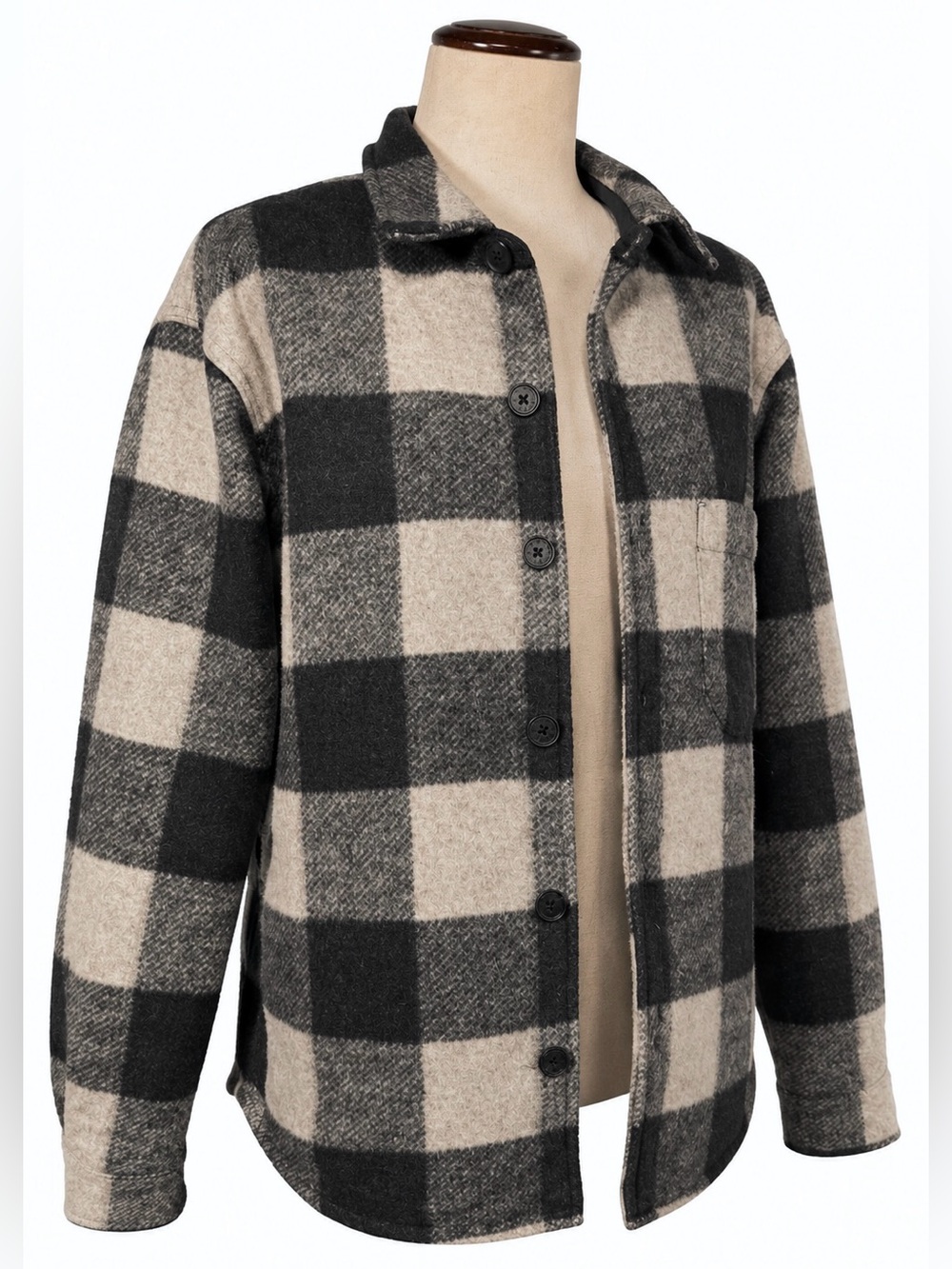Banana Republic Black & grey Lined Buffalo Check Shirt Jacket, side pockets. S